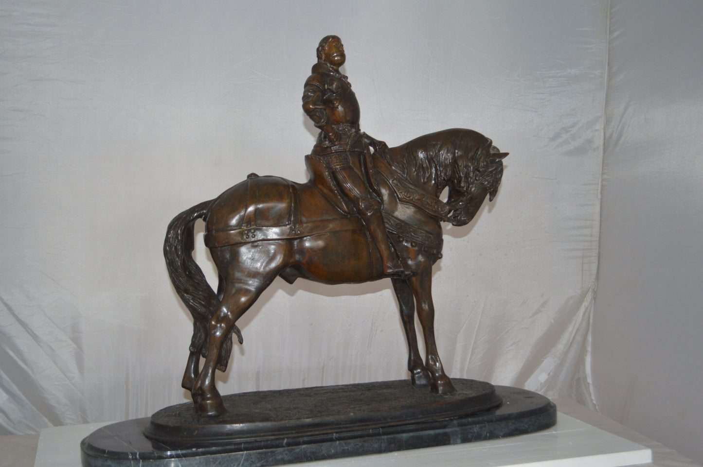 Man on his Horse Bronze Statue -  Size: 30"L x 10"W x 25"H.