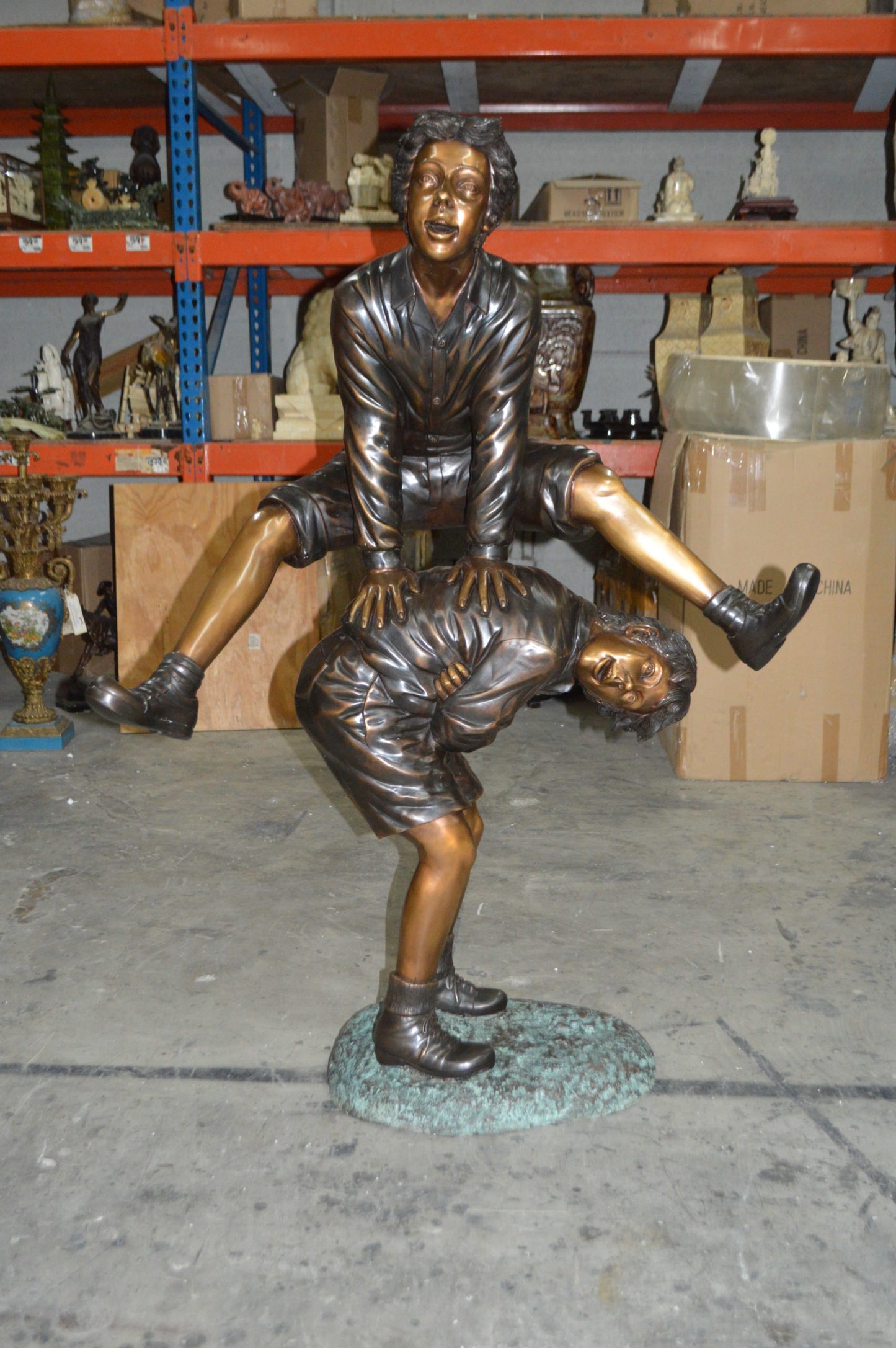 Leapfrog - Large Bronze Statue -  Size: 41"L x 22"W x 57"H.