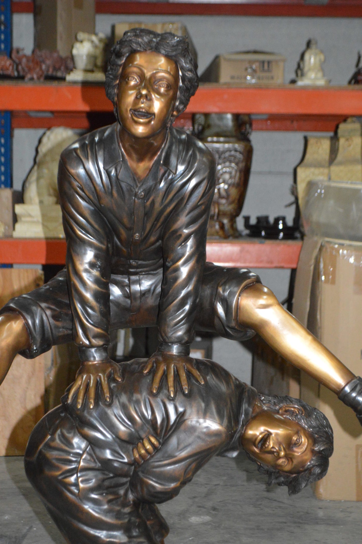 Leapfrog - Large Bronze Statue -  Size: 41"L x 22"W x 57"H.