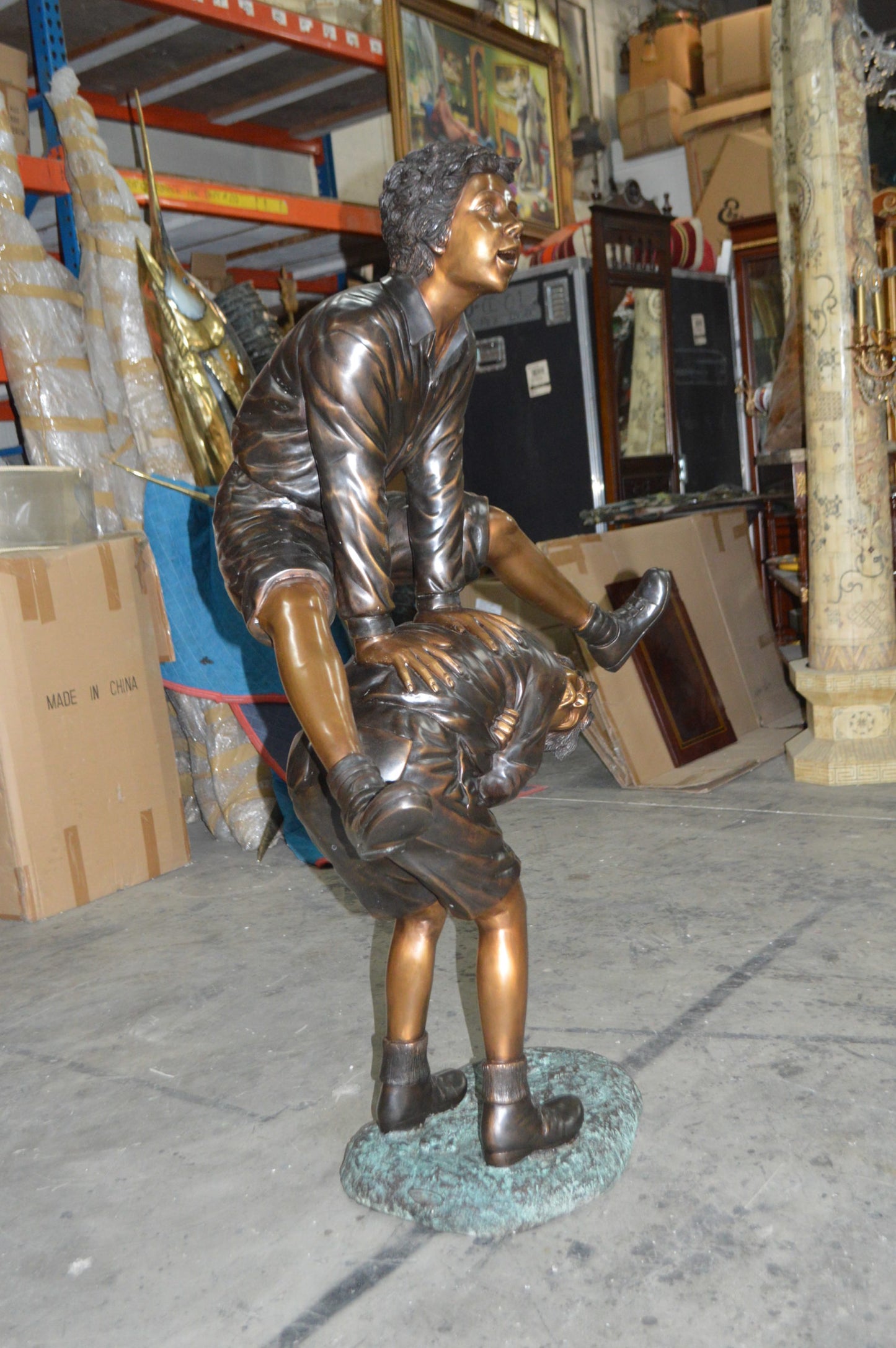 Leapfrog - Large Bronze Statue -  Size: 41"L x 22"W x 57"H.