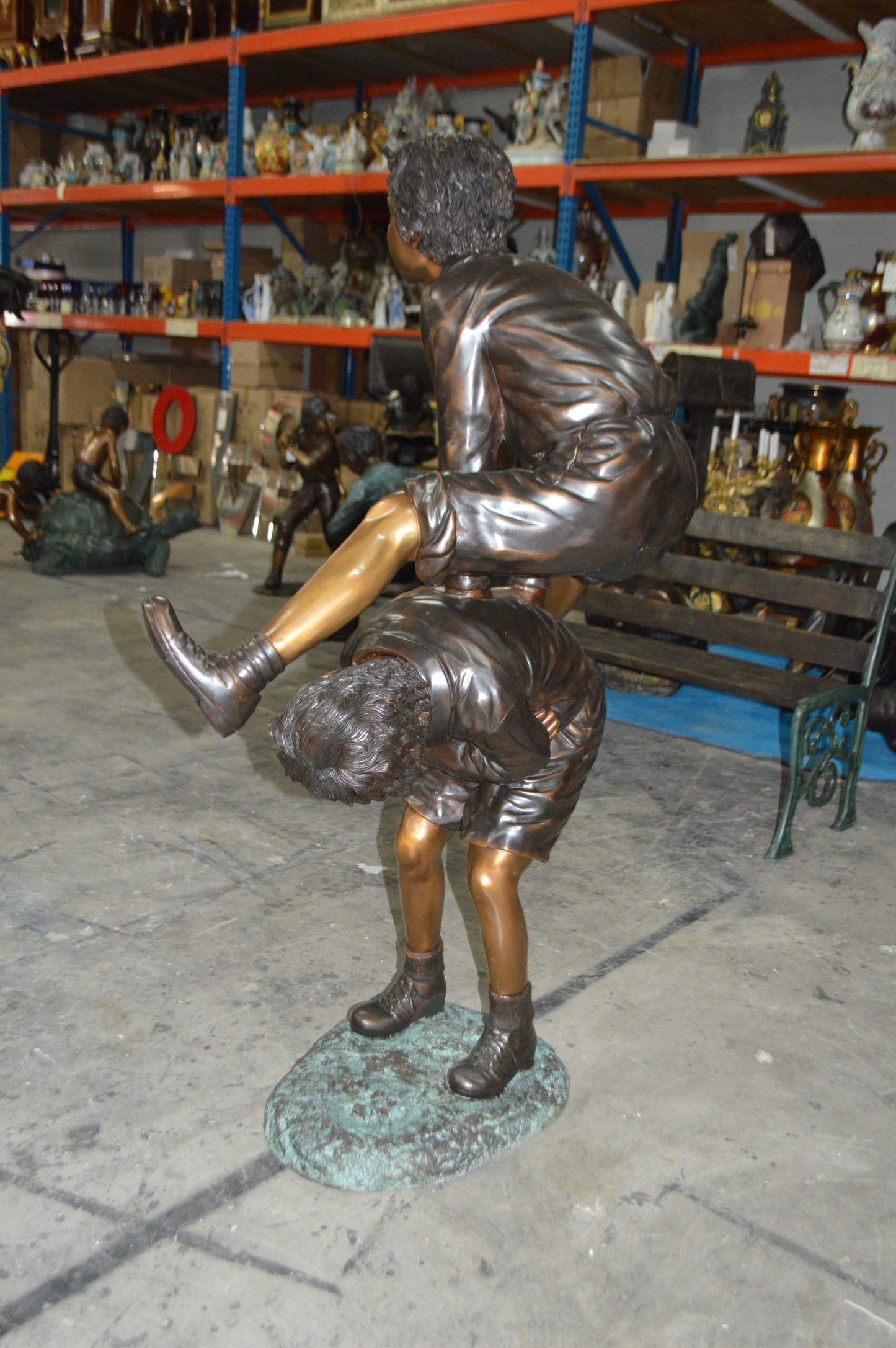 Leapfrog - Large Bronze Statue -  Size: 41"L x 22"W x 57"H.