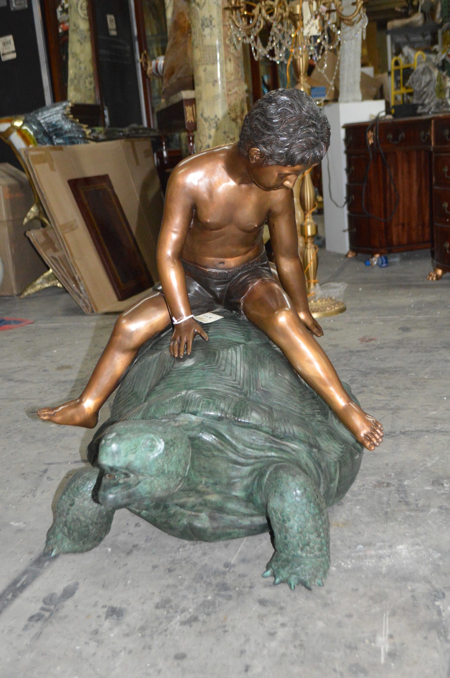 Two Kids on a Giant Turtle Bronze Fountain -  Size: 23"L x 60"W x 33"H.