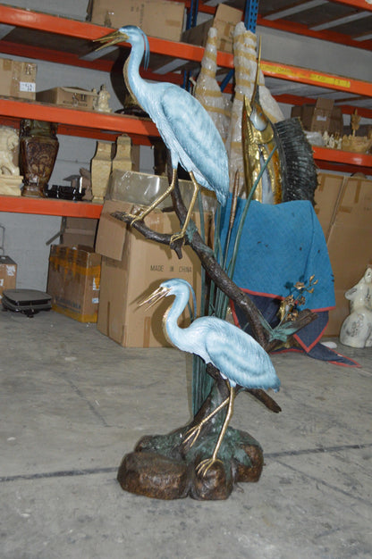 Two Large Cranes Fountain Bronze Statue -  Size: 36"L x 21"W x 64"H.