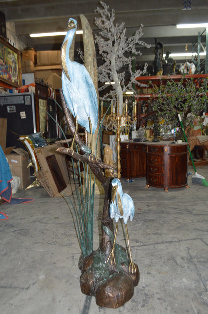 Two Large Cranes Fountain Bronze Statue -  Size: 36"L x 21"W x 64"H.