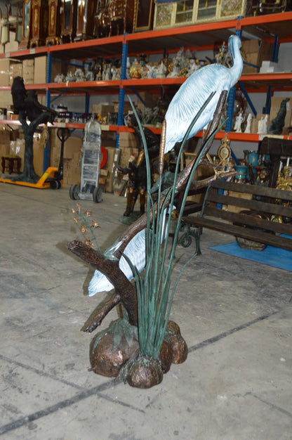 Two Large Cranes Fountain Bronze Statue -  Size: 36"L x 21"W x 64"H.