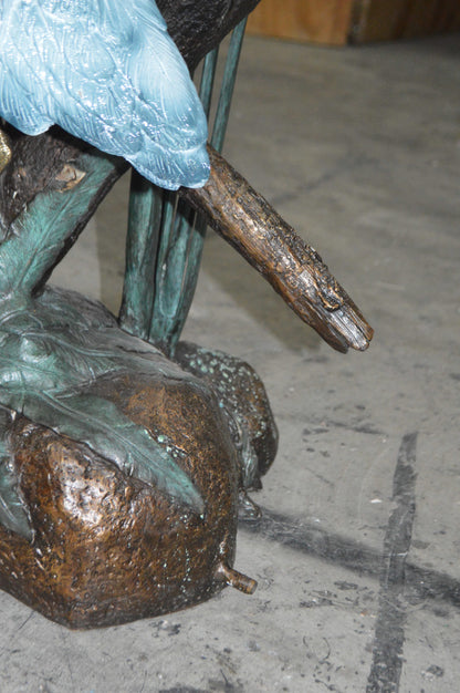 Two Large Cranes Fountain Bronze Statue -  Size: 36"L x 21"W x 64"H.
