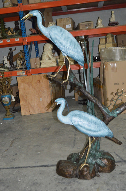 Two Large Cranes Fountain Bronze Statue -  Size: 36"L x 21"W x 64"H.