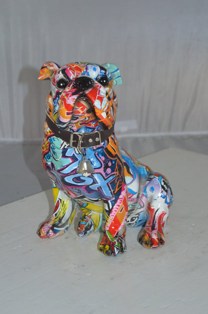 Modern Tie Dye Bulldog made of Resin -  Size: 9"L x 8"W x 12"H.