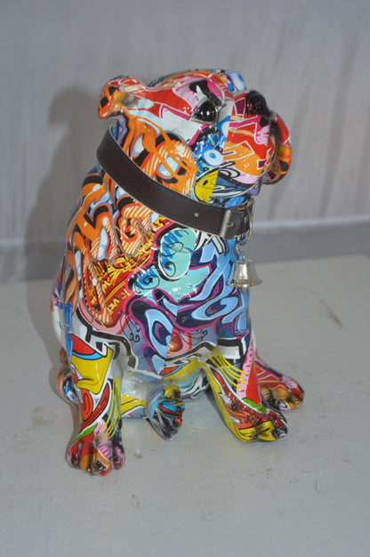 Modern Tie Dye Bulldog made of Resin -  Size: 9"L x 8"W x 12"H.