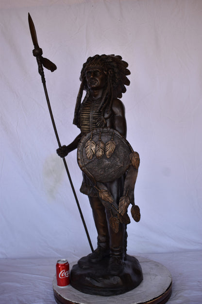 Indian Chief Made of Very Detailed Bronze Statue - Size: 24"L x 18"W x 53"H.