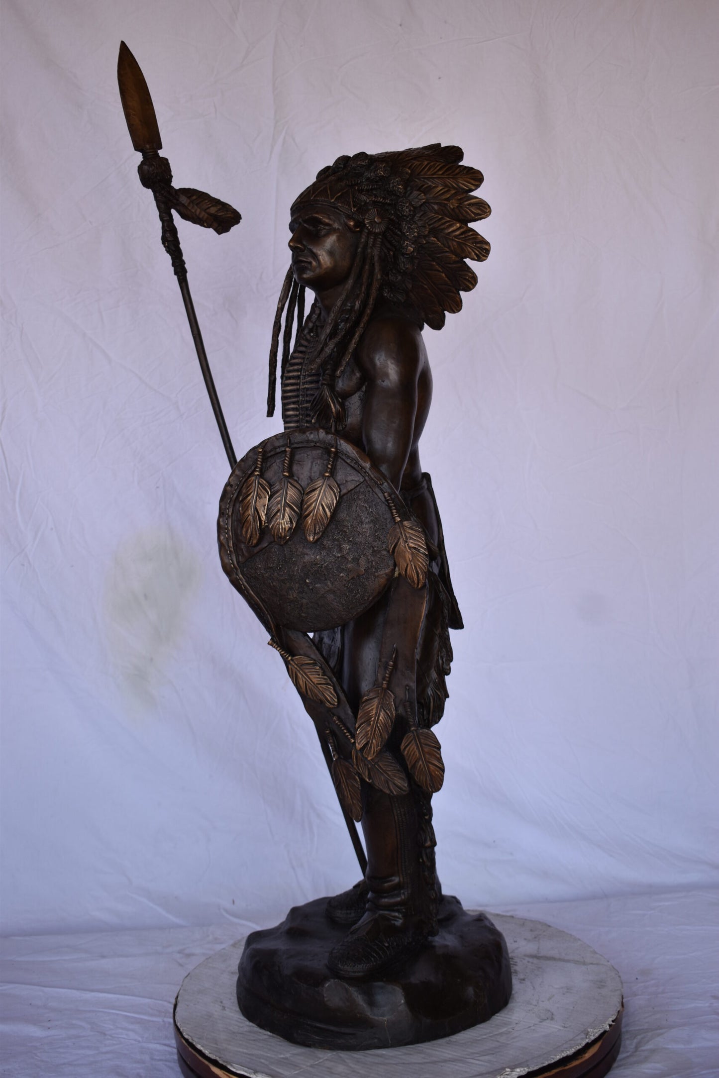 Indian Chief Made of Very Detailed Bronze Statue - Size: 24"L x 18"W x 53"H.