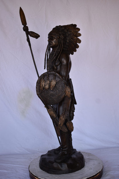Indian Chief Made of Very Detailed Bronze Statue - Size: 24"L x 18"W x 53"H.