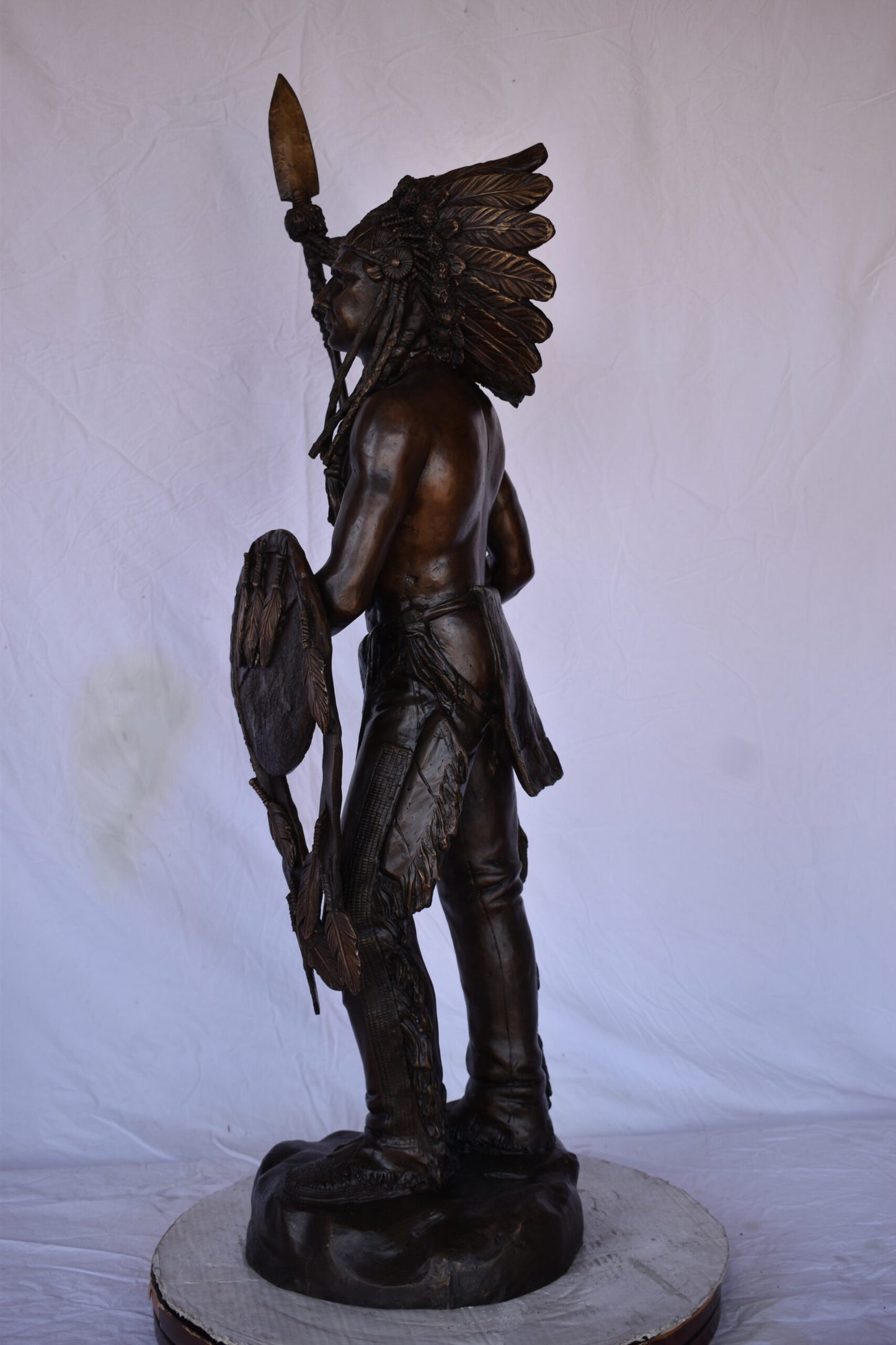 Indian Chief Made of Very Detailed Bronze Statue - Size: 24"L x 18"W x 53"H.