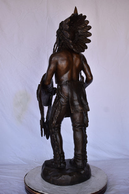 Indian Chief Made of Very Detailed Bronze Statue - Size: 24"L x 18"W x 53"H.