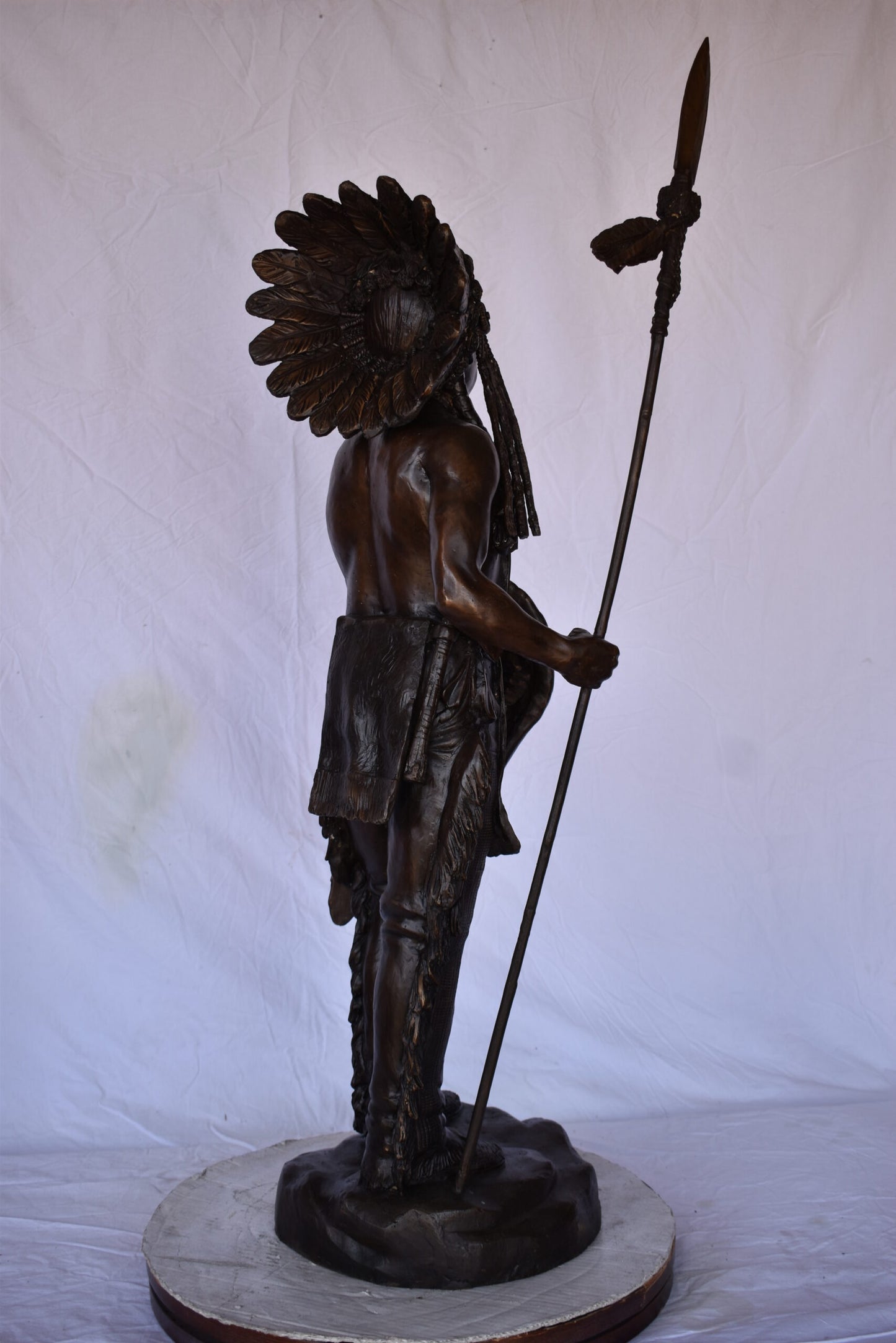 Indian Chief Made of Very Detailed Bronze Statue - Size: 24"L x 18"W x 53"H.