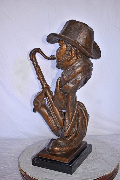 Musicista By Arnadia, Bust of Saxophone Player Bronze Statue -  15" x 18"x 32"H