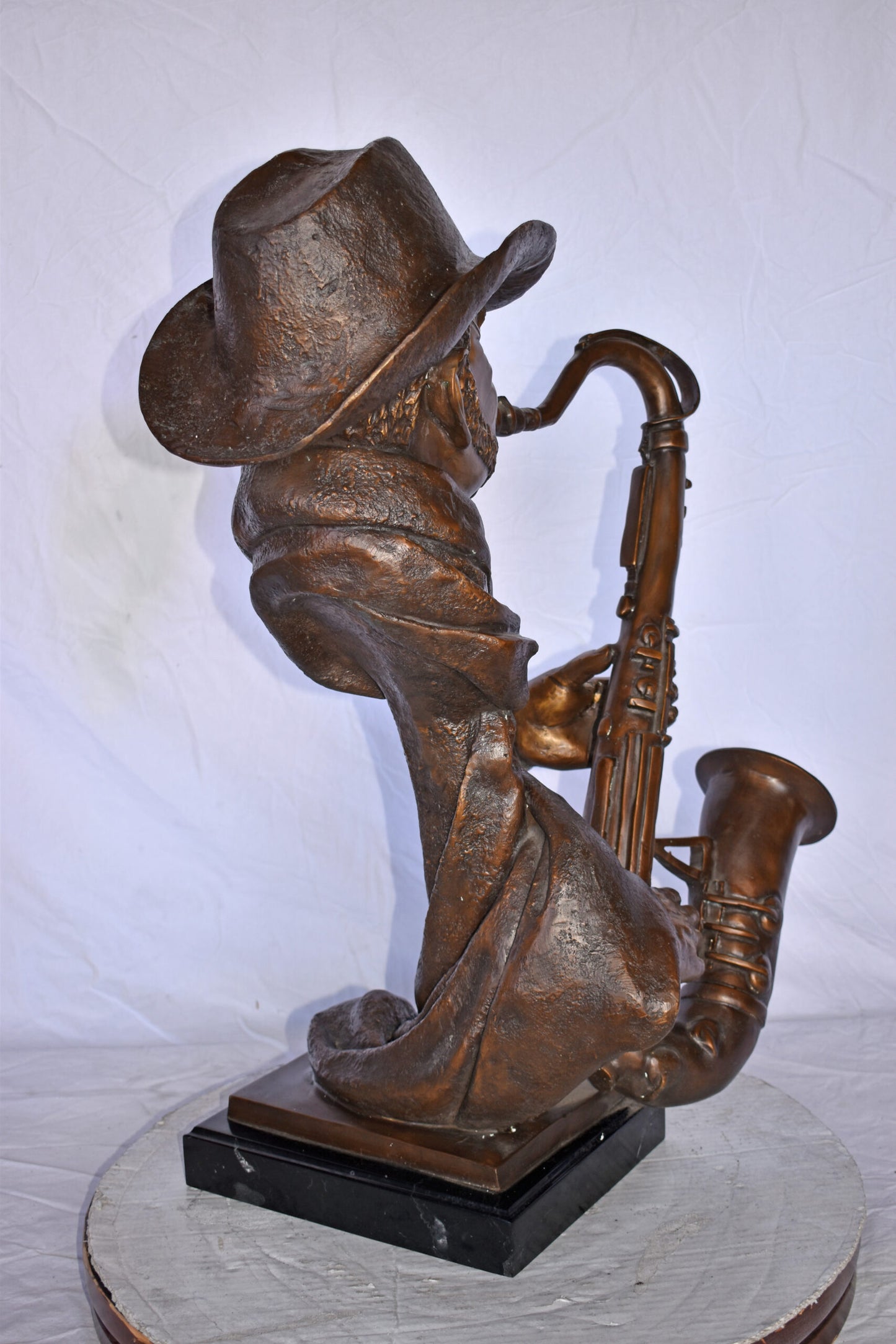 Musicista By Arnadia, Bust of Saxophone Player Bronze Statue -  15" x 18"x 32"H