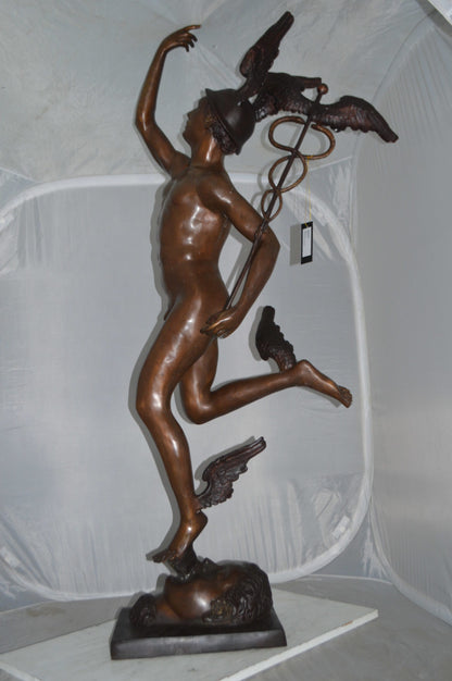 19th Century Mercury Bronze Statue -  Size: 23"L x 13"W x 64"H.