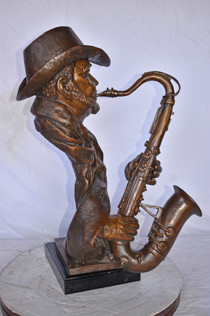 Musicista By Arnadia, Bust of Saxophone Player Bronze Statue -  15" x 18"x 32"H