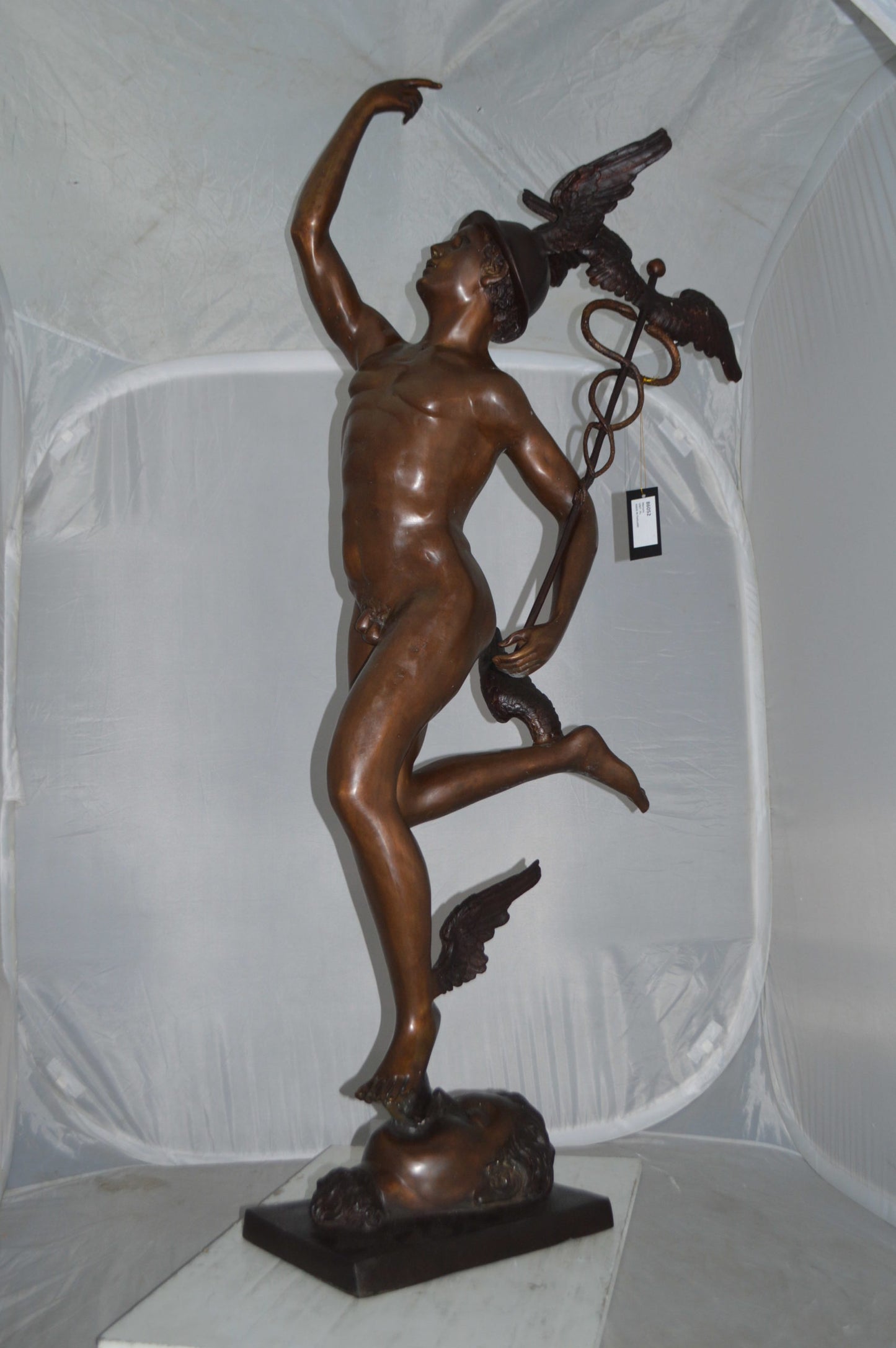 19th Century Mercury Bronze Statue -  Size: 23"L x 13"W x 64"H.