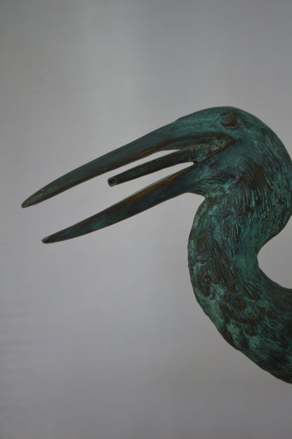 Heron Fountain Bronze Statue -  Size: 14"L x 24"W x 26"H.