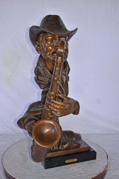 Musicista By Arnadia, Bust of Saxophone Player Bronze Statue -  15" x 18"x 32"H