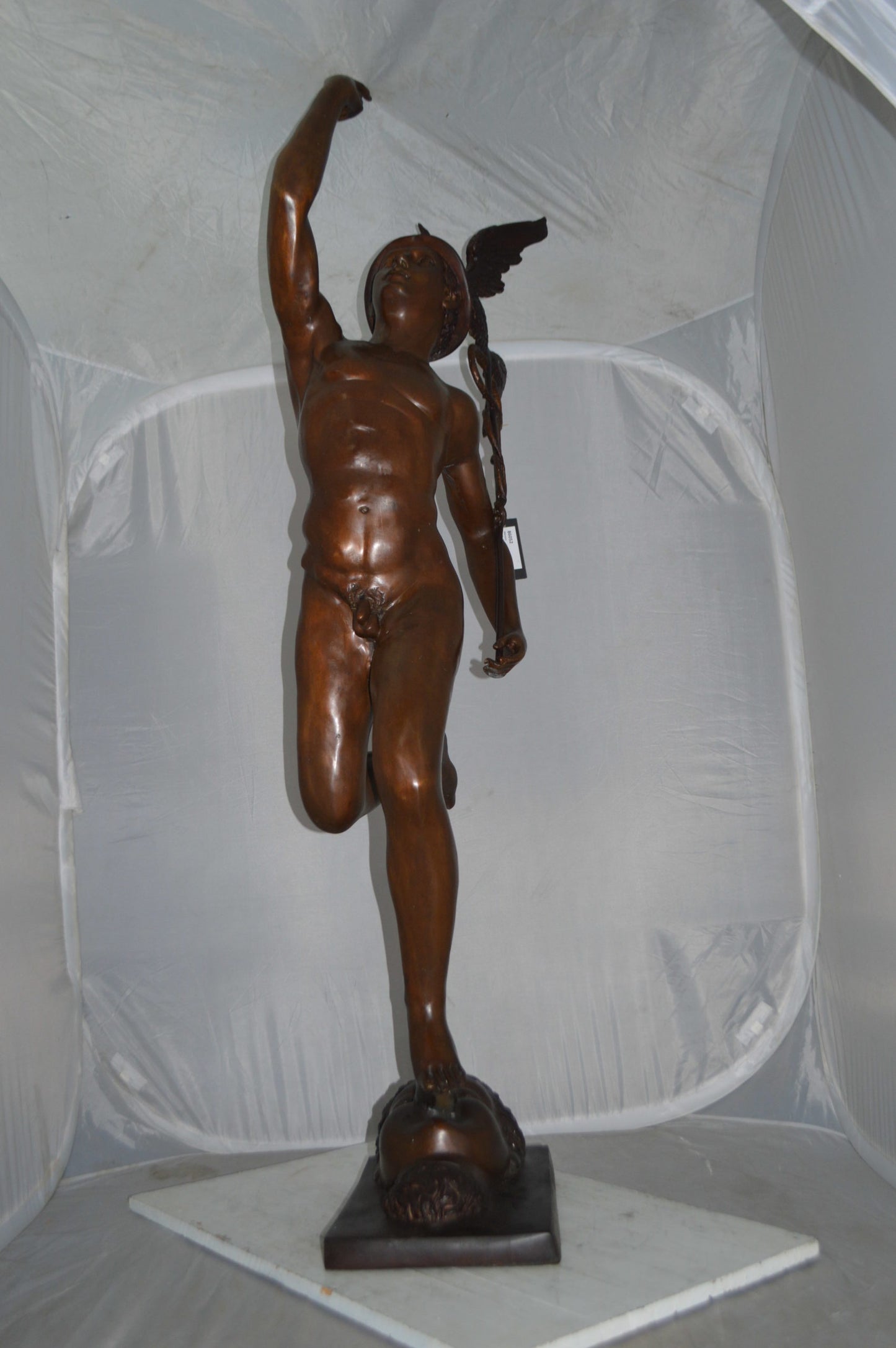 19th Century Mercury Bronze Statue -  Size: 23"L x 13"W x 64"H.