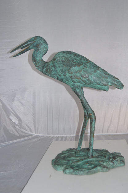 Heron Fountain Bronze Statue -  Size: 14"L x 24"W x 26"H.