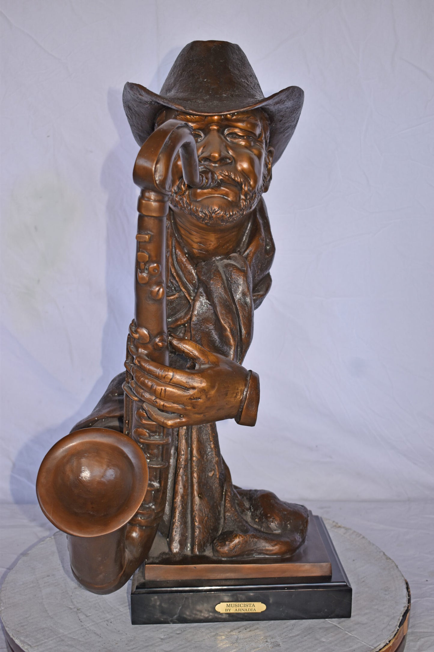 Musicista By Arnadia, Bust of Saxophone Player Bronze Statue -  15" x 18"x 32"H