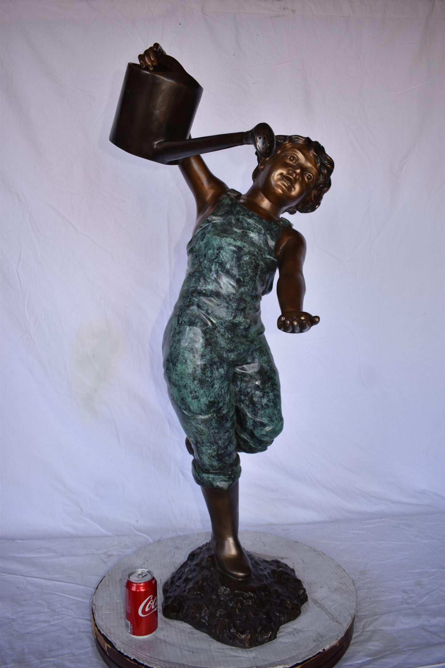 Standing Boy with Watering Can Bronze Statue Fountain - Size: 24" x  22" x 48"H.