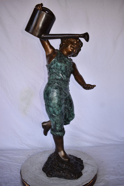 Standing Boy with Watering Can Bronze Statue Fountain - Size: 24" x  22" x 48"H.