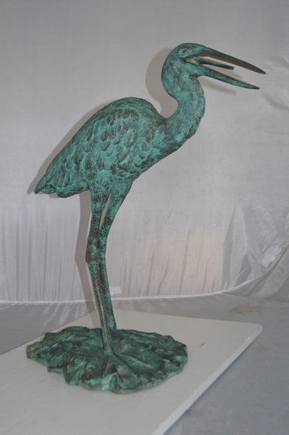 Heron Fountain Bronze Statue -  Size: 14"L x 24"W x 26"H.