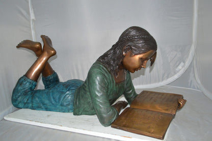 Kate Reading a Book Bronze Statue -  Size: 42"L x 18"W x 17"H.