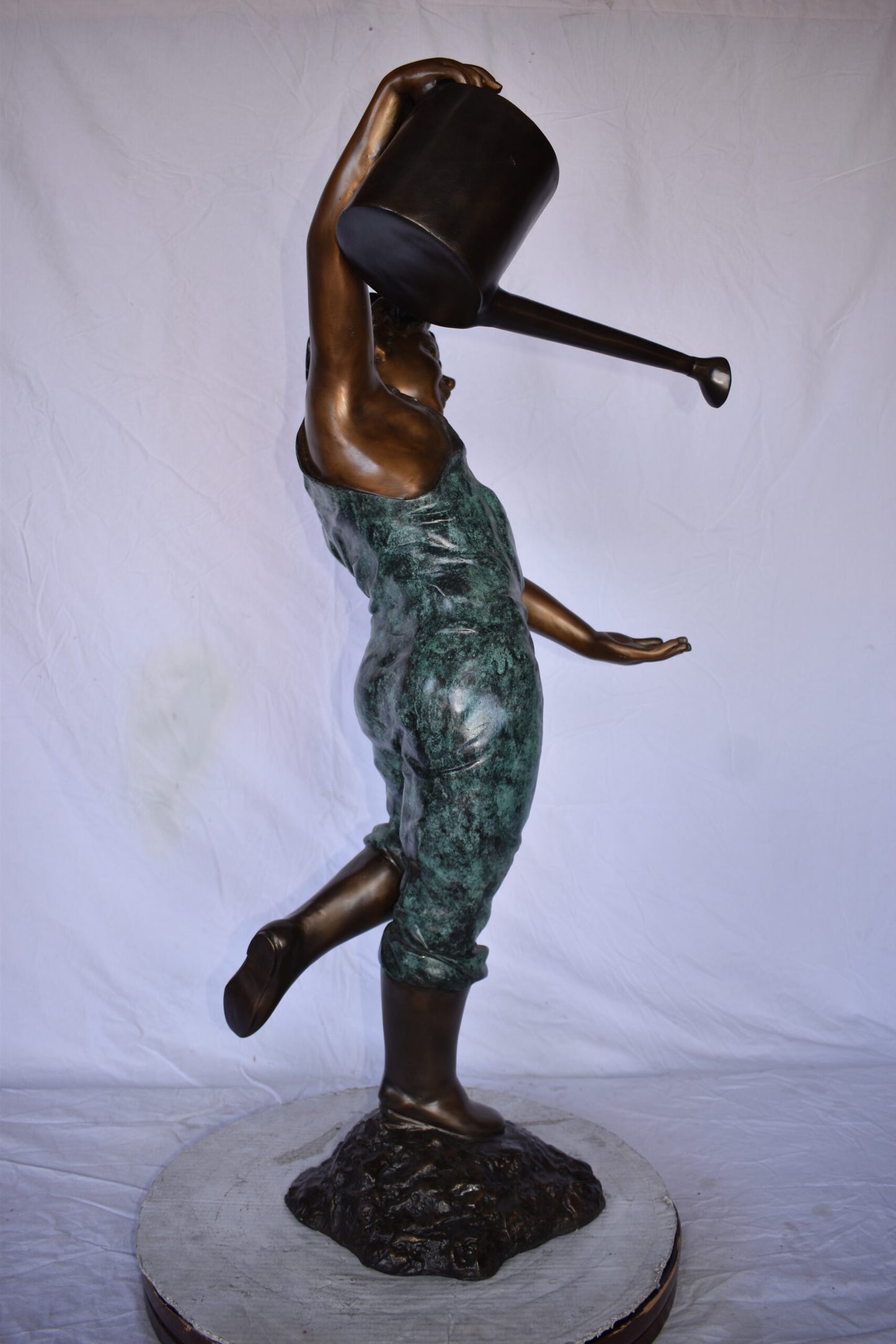 Standing Boy with Watering Can Bronze Statue Fountain - Size: 24" x  22" x 48"H.
