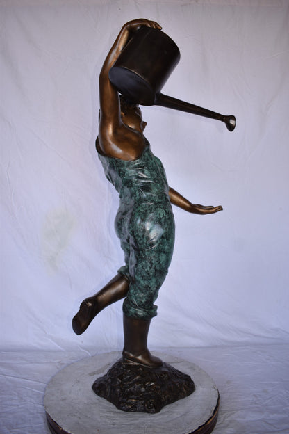 Standing Boy with Watering Can Bronze Statue Fountain - Size: 24" x  22" x 48"H.