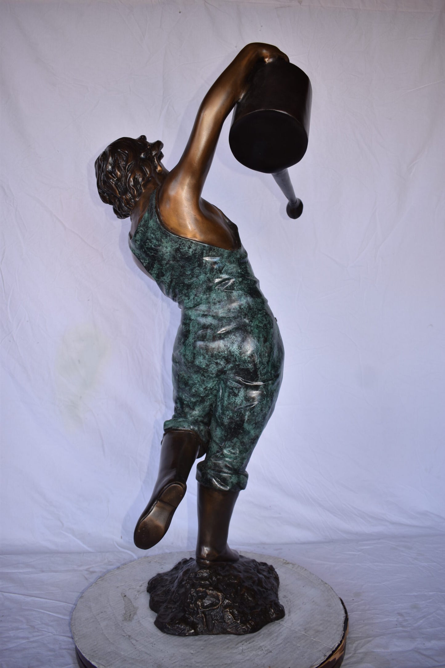 Standing Boy with Watering Can Bronze Statue Fountain - Size: 24" x  22" x 48"H.