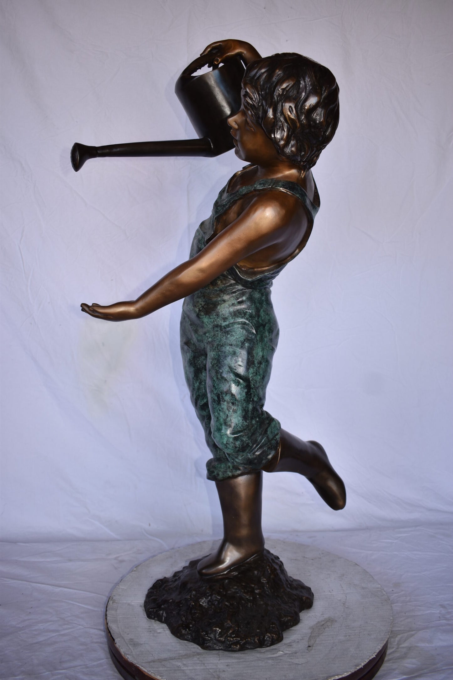 Standing Boy with Watering Can Bronze Statue Fountain - Size: 24" x  22" x 48"H.