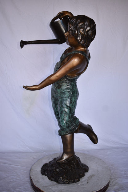 Standing Boy with Watering Can Bronze Statue Fountain - Size: 24" x  22" x 48"H.