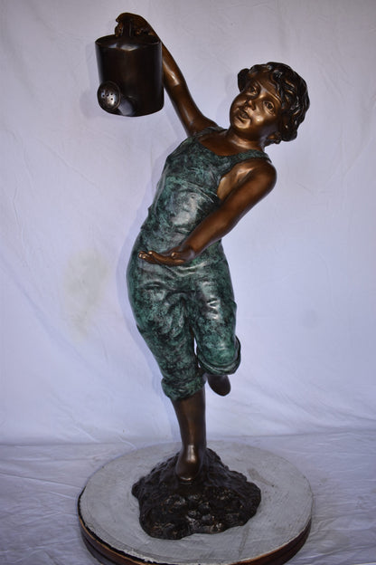 Standing Boy with Watering Can Bronze Statue Fountain - Size: 24" x  22" x 48"H.