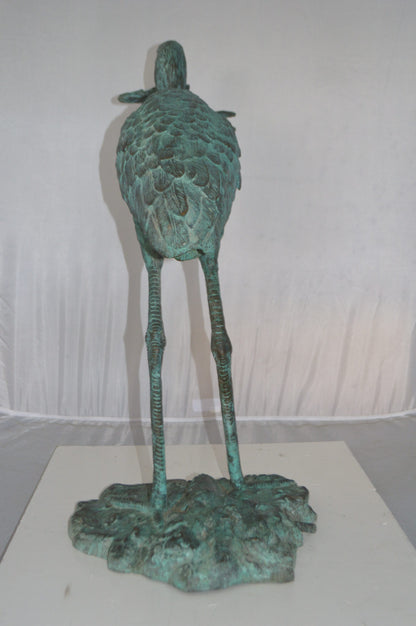 Heron Fountain with Prey Bronze Statue -  Size: 14"L x 24"W x 26"H.