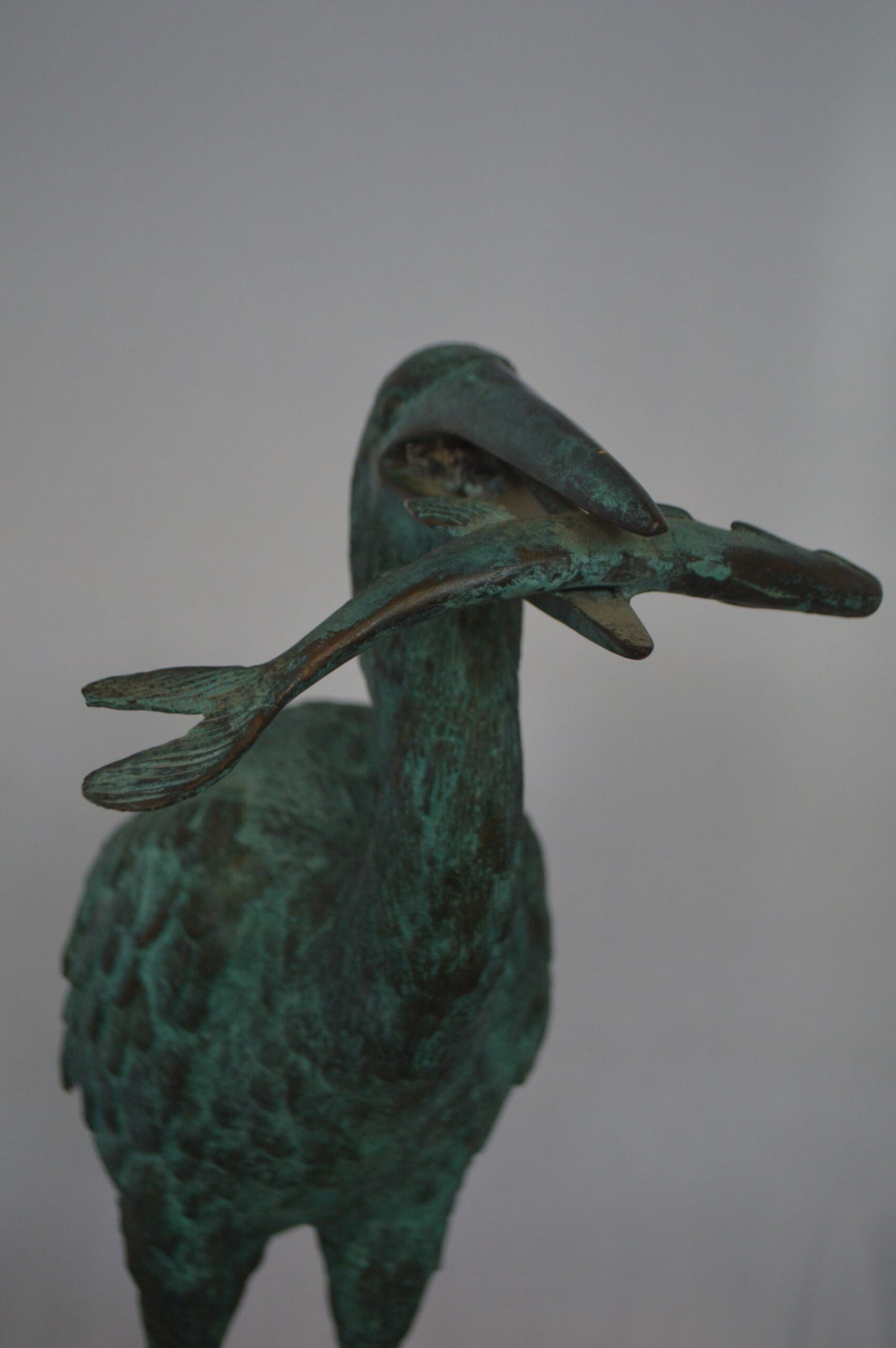 Heron Fountain with Prey Bronze Statue -  Size: 14"L x 24"W x 26"H.