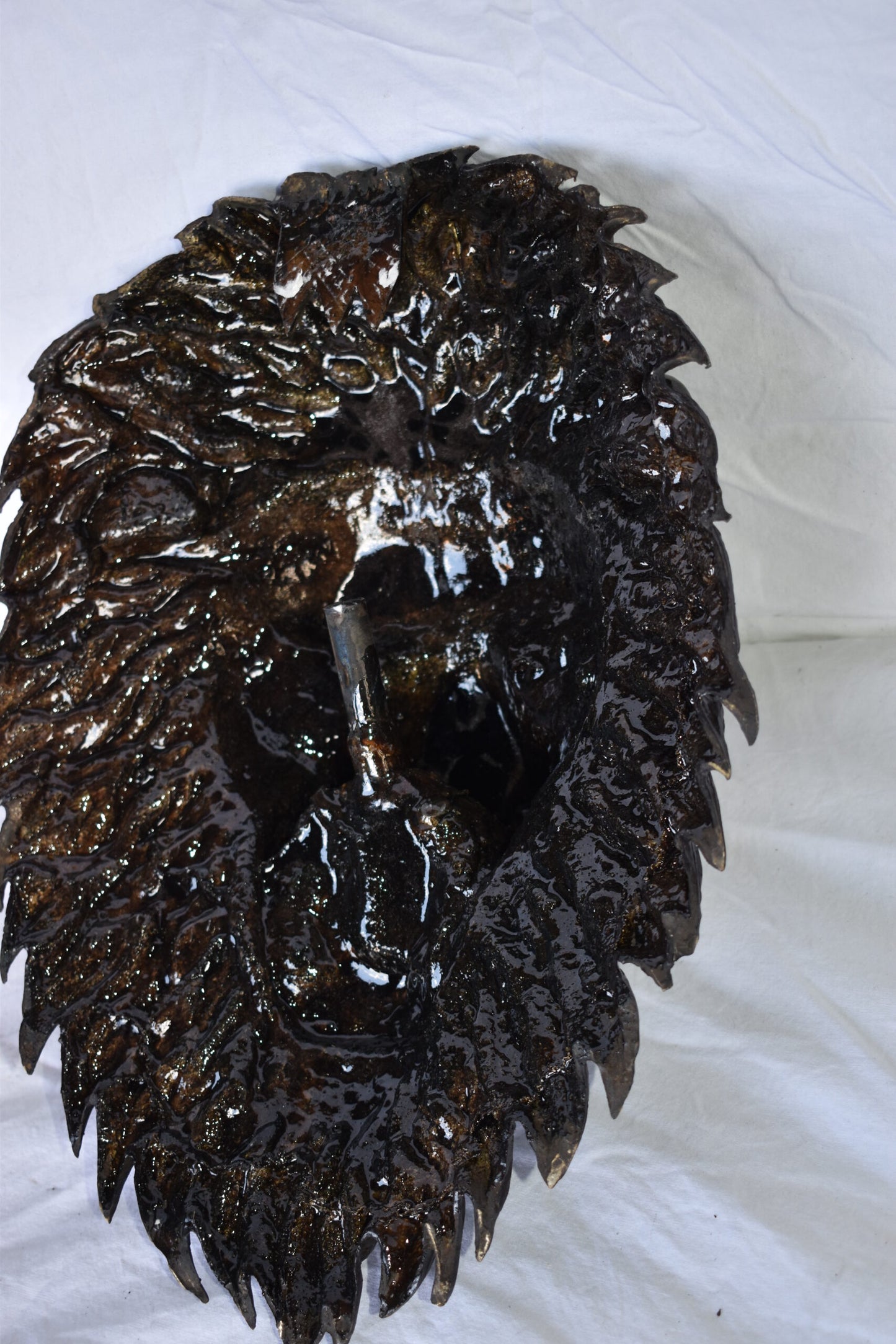 Wall Mounted Lion Face Fountain Made of Bronze - Size: 12"L x 8"W x 18"H.