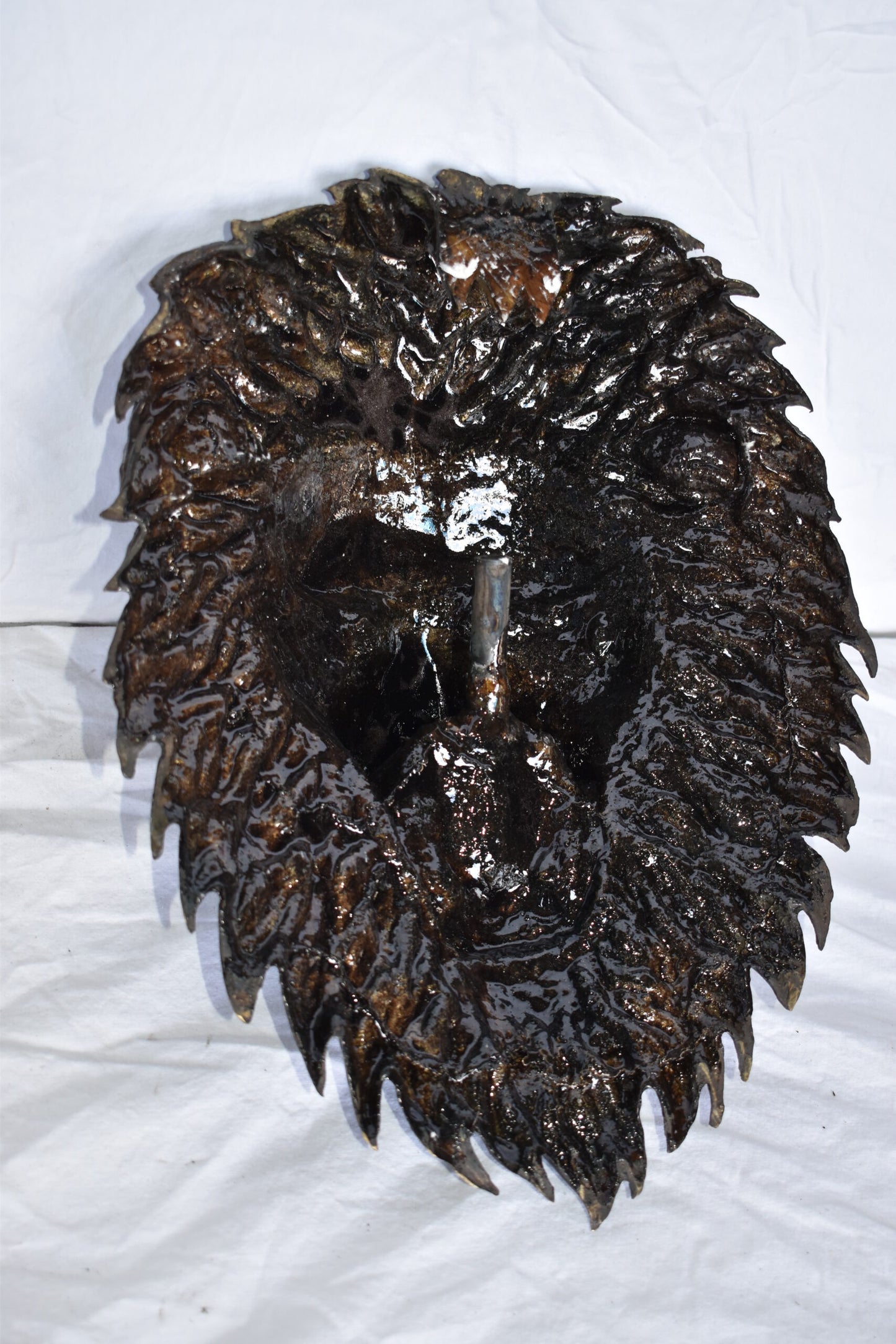 Wall Mounted Lion Face Fountain Made of Bronze - Size: 12"L x 8"W x 18"H.