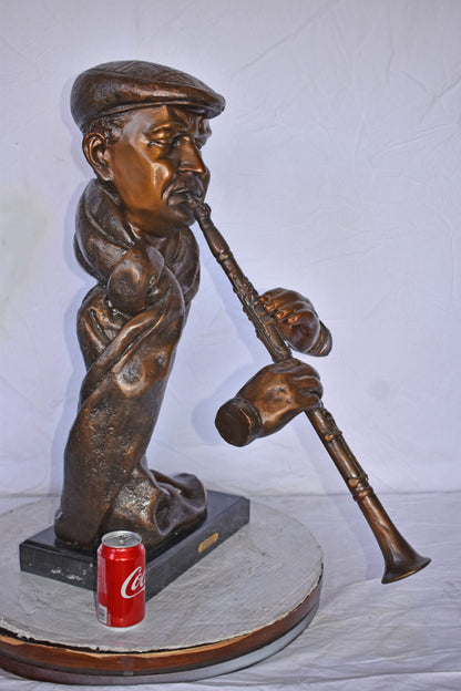 Musicista By Arnadia, Bust of Clarinet Player Bronze Statue -  17" x 25" x 31"H.