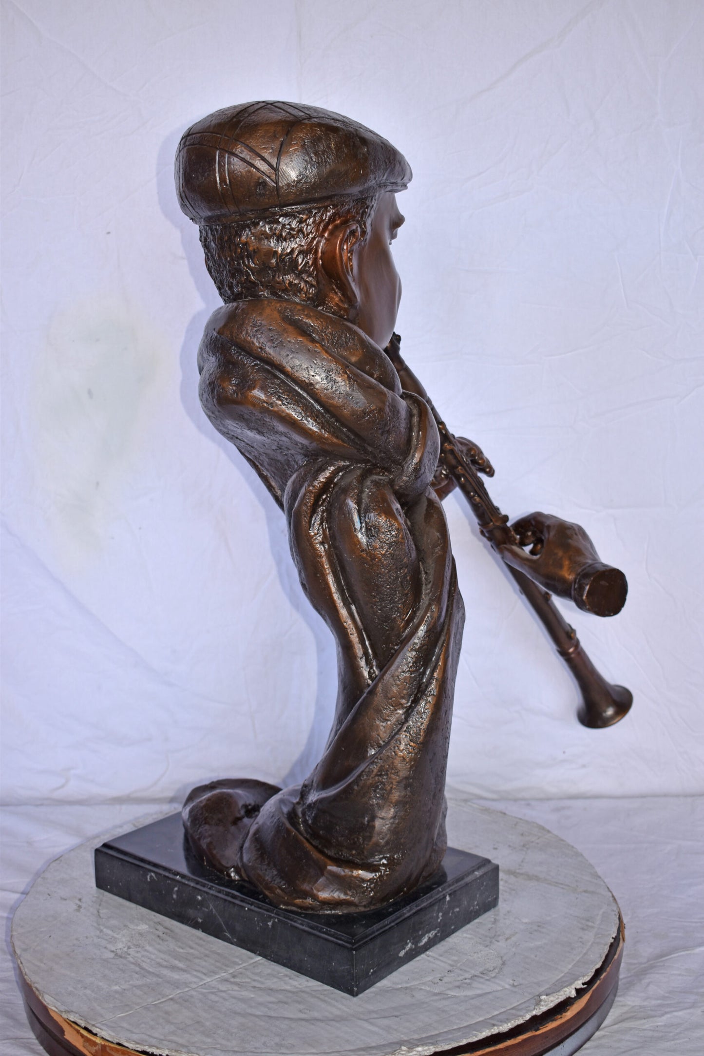 Musicista By Arnadia, Bust of Clarinet Player Bronze Statue -  17" x 25" x 31"H.