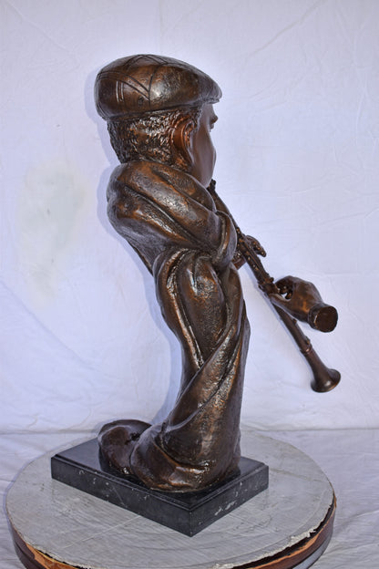 Musicista By Arnadia, Bust of Clarinet Player Bronze Statue -  17" x 25" x 31"H.