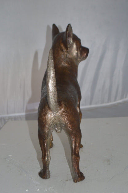 Standing Chihuahua Bronze Statue -  Size: 6"L x 16"W x 14"H.