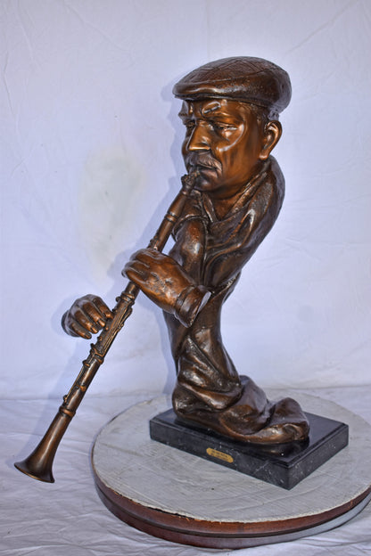 Musicista By Arnadia, Bust of Clarinet Player Bronze Statue -  17" x 25" x 31"H.