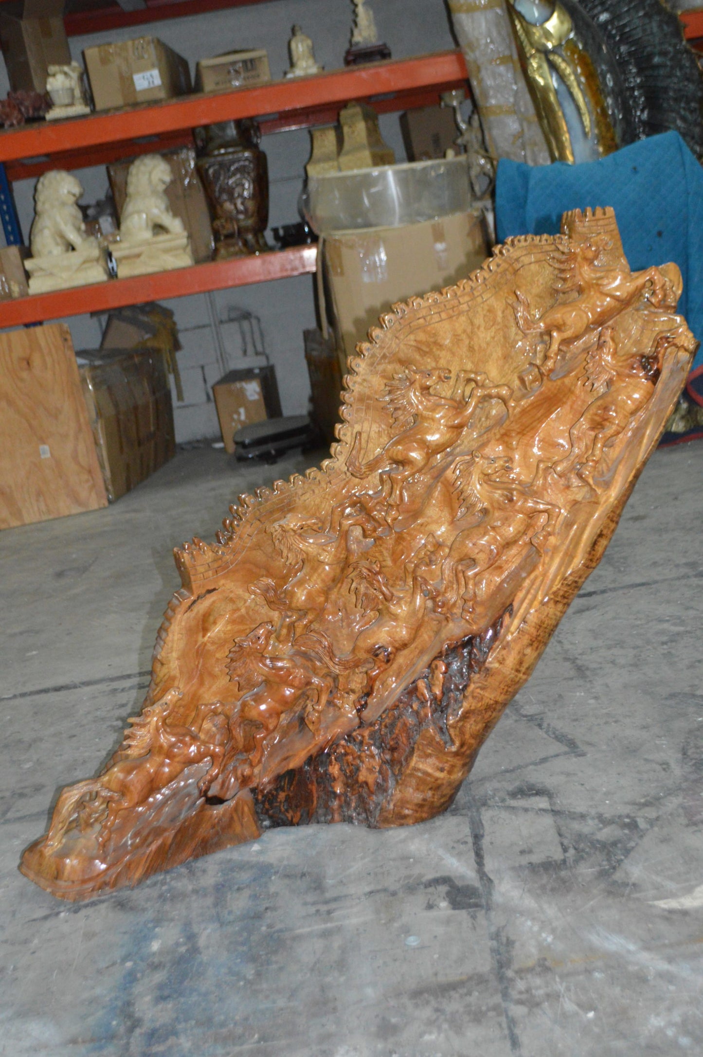 Wood Carved Horses CC8 -  Size: 60"L x 18"W x 38"H.