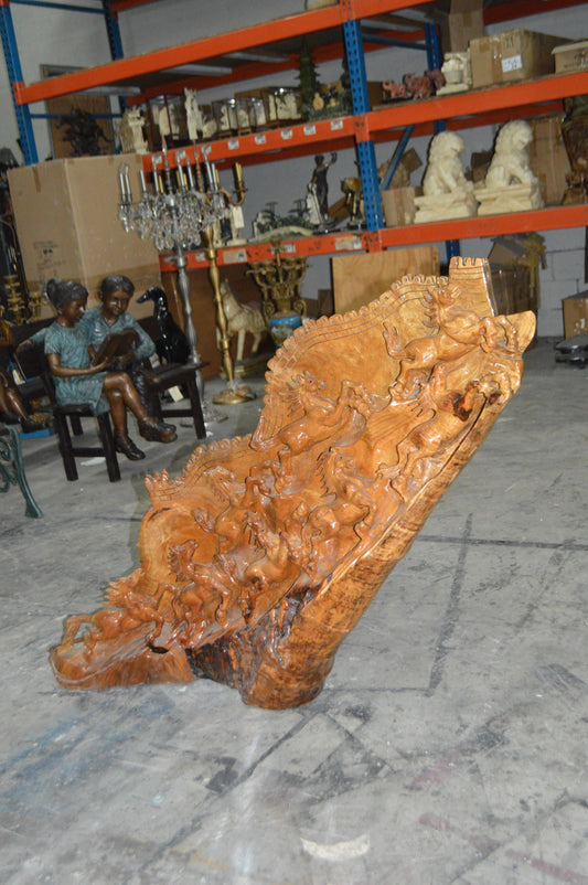Wood Carved Horses CC8 -  Size: 60"L x 18"W x 38"H.